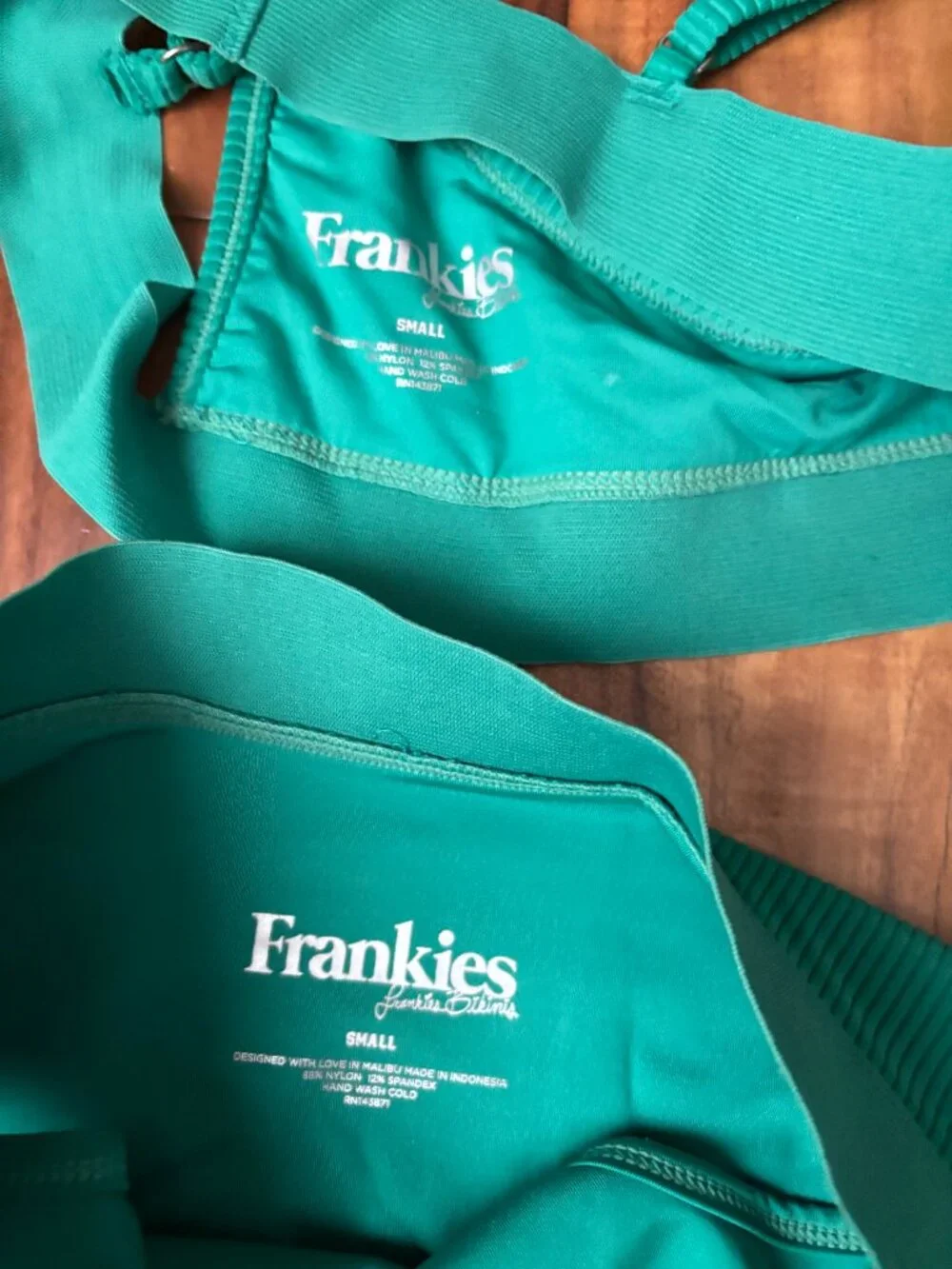 Frankies Bikinis Green Ribbed High-Waist Bikini Set - Size Small